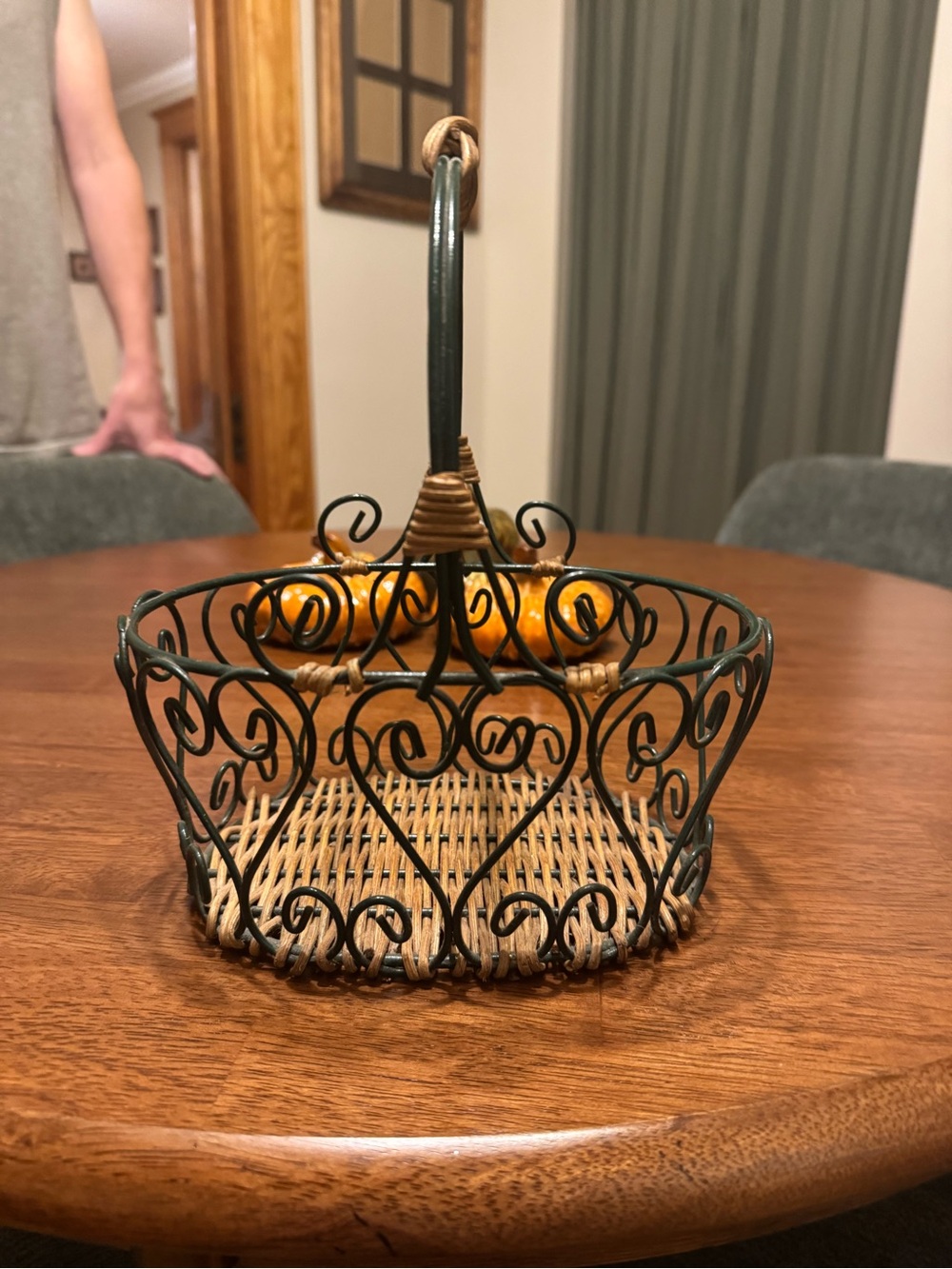 Woven Rattan and Metal Decorative Basket - Green
